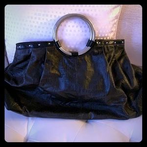 Black Snakeskin Bag w/Metal Handles